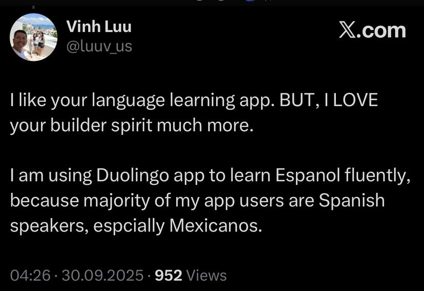 User testimonial from X/Twitter