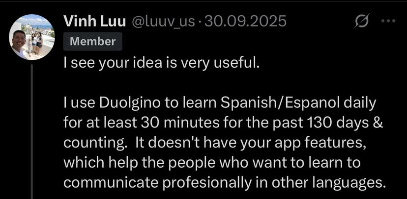 User testimonial from X/Twitter