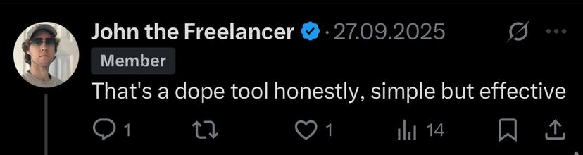 User testimonial from X/Twitter